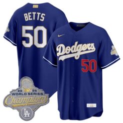 Los Angeles Dodgers #50 Mookie Betts Royal 2026 Gold Stadium Stitched Jersey by My Store