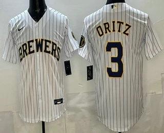 Milwaukee Brewers #3 Joey Ortiz White Cool Base Jersey by My Store