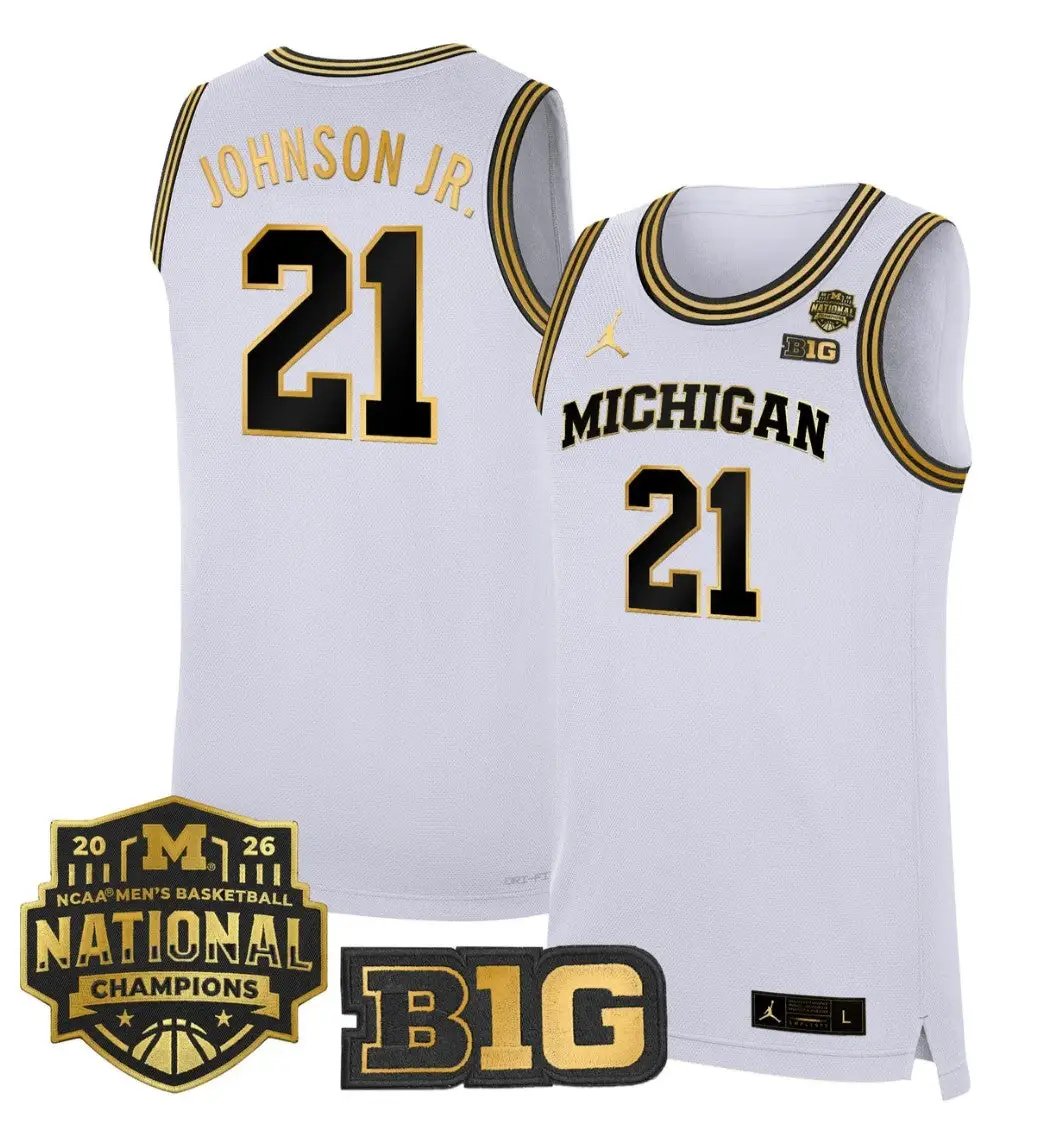 Morez Johnson Jr Jersey #21 Michigan Wolverines 2026 National Champions Stitched by My store basketball