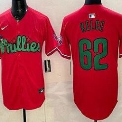 Philadelphia Phillies #62 Jason Kelce Red Limited Stitched Jersey by My Store