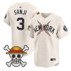 Sanji Jersey #3 Yankees One Piece Vapor Premier Stitched by My Store