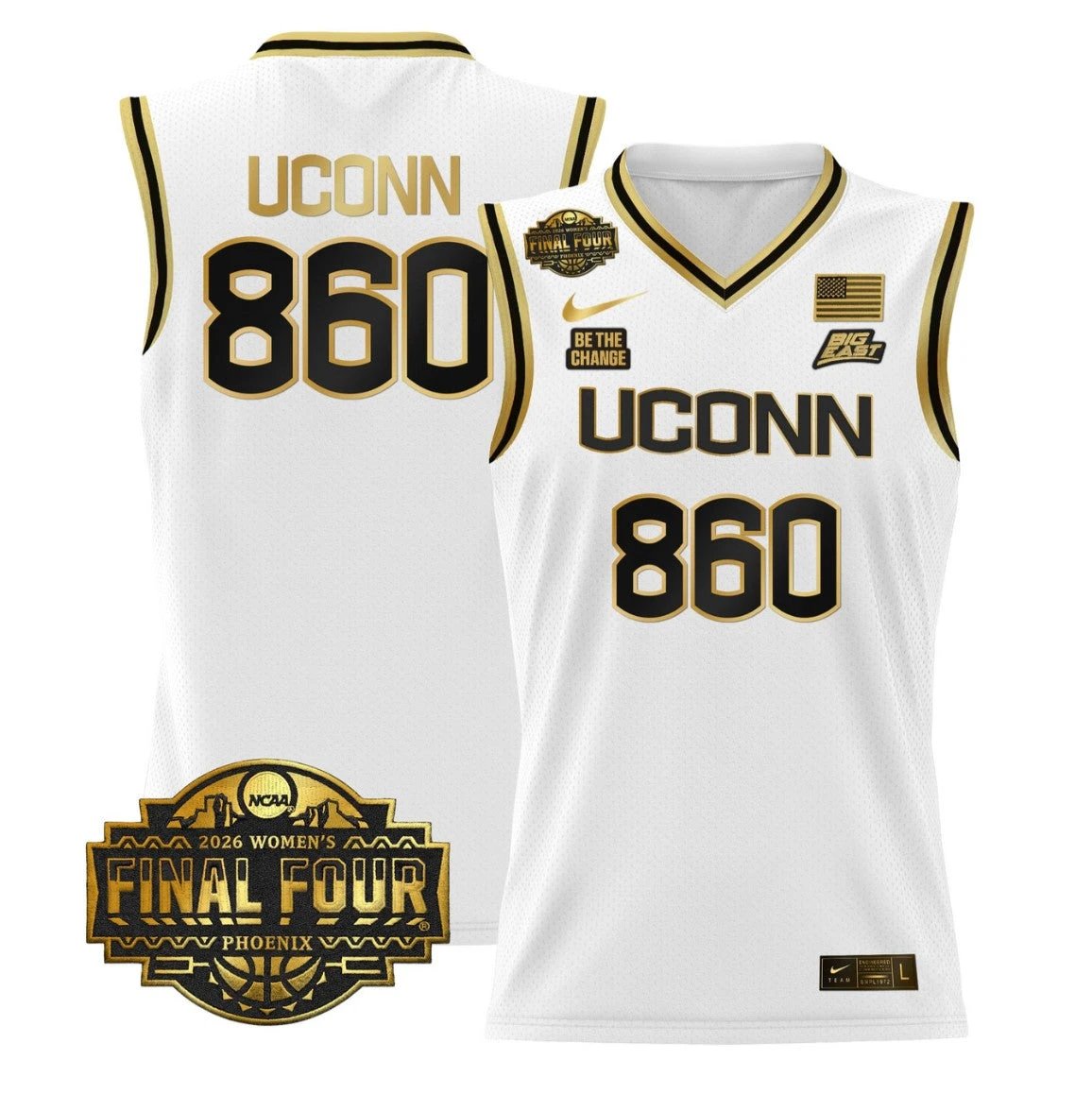 UConn Jersey #860 UConn Huskies 2026 Tournament Final Four Stitched White Gold by My store basketball