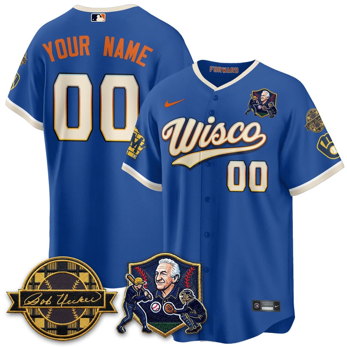Milwaukee Brewers Bob Uecker - 54 SSs for Brewers' Vapor Custom Limited City Connect Jersey - All Stitched by Milwaukee Brewers