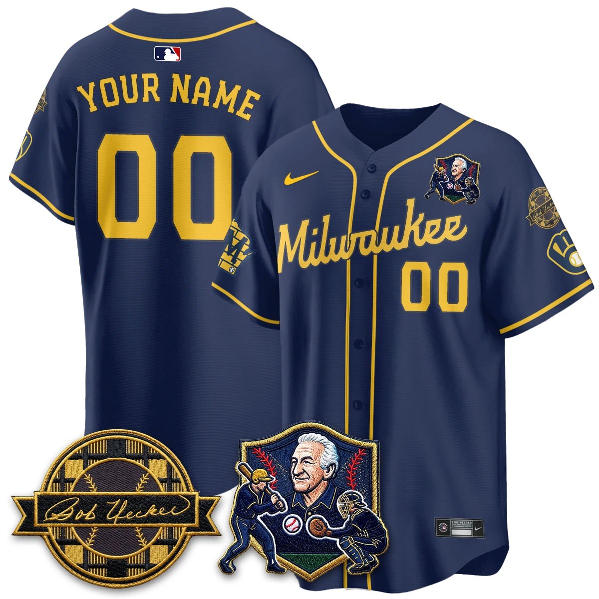 MIL Bob Uecker - 54 Seasons for Brewers' Vapor Custom Limited Gold Jersey - All Stitched by Milwaukee Brewers