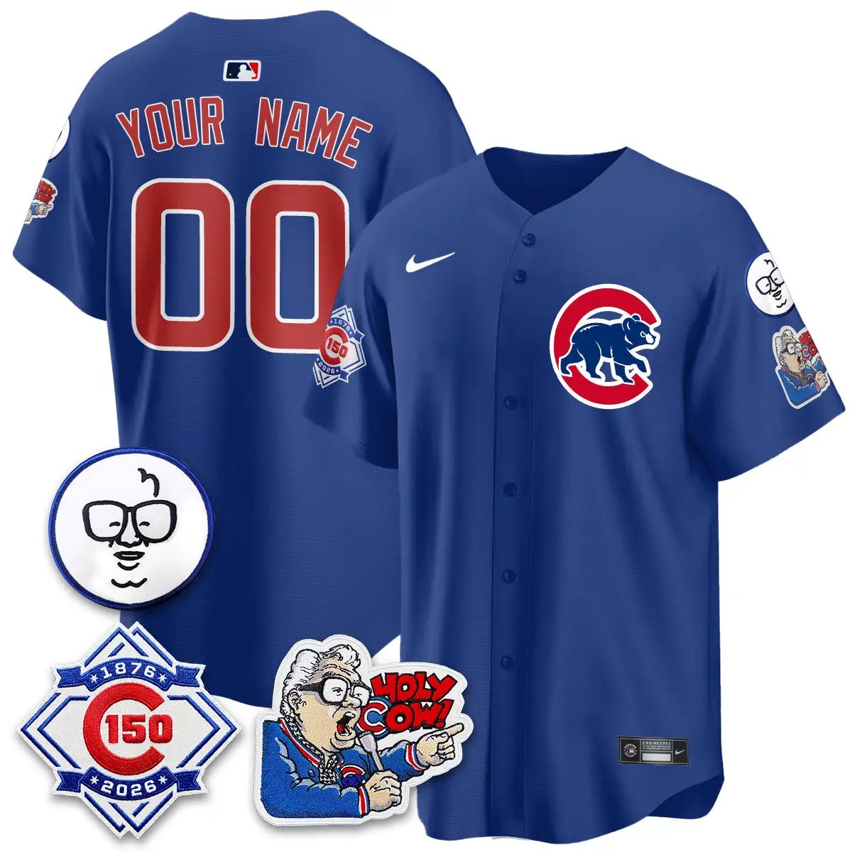 Chicago Cubs 150th Anniversary Harry Caray Holy Cow Vapor Premier Limited Custom Jersey - All Stitched V2 by Chicago Cubs