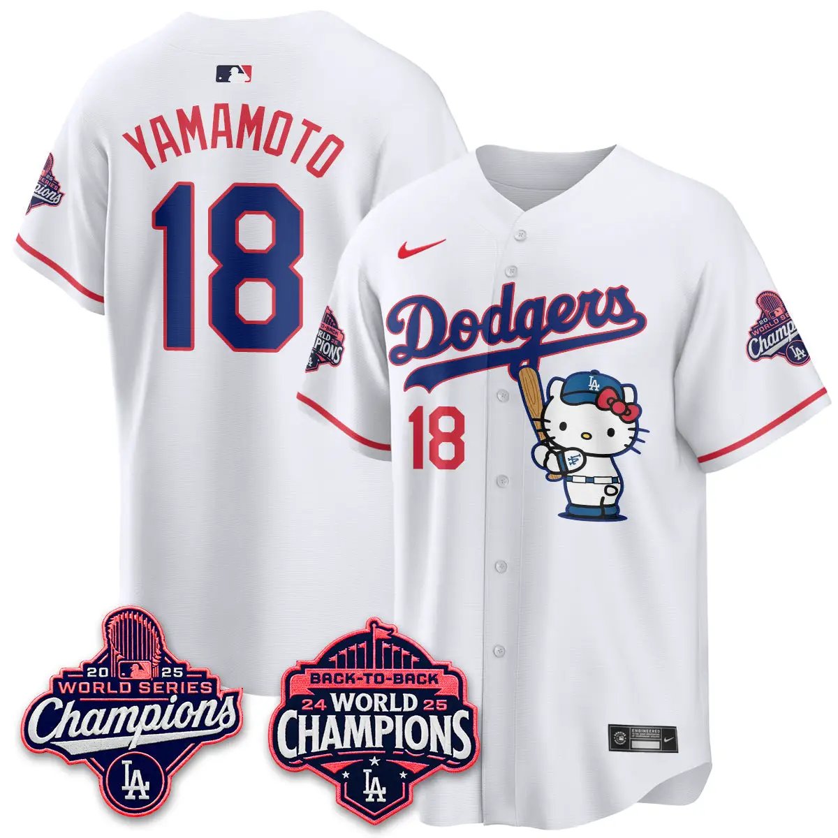 LAD x Hello Kitty Night 2026 Vapor White Jersey - All Stitched by Los Angeles Dodgers