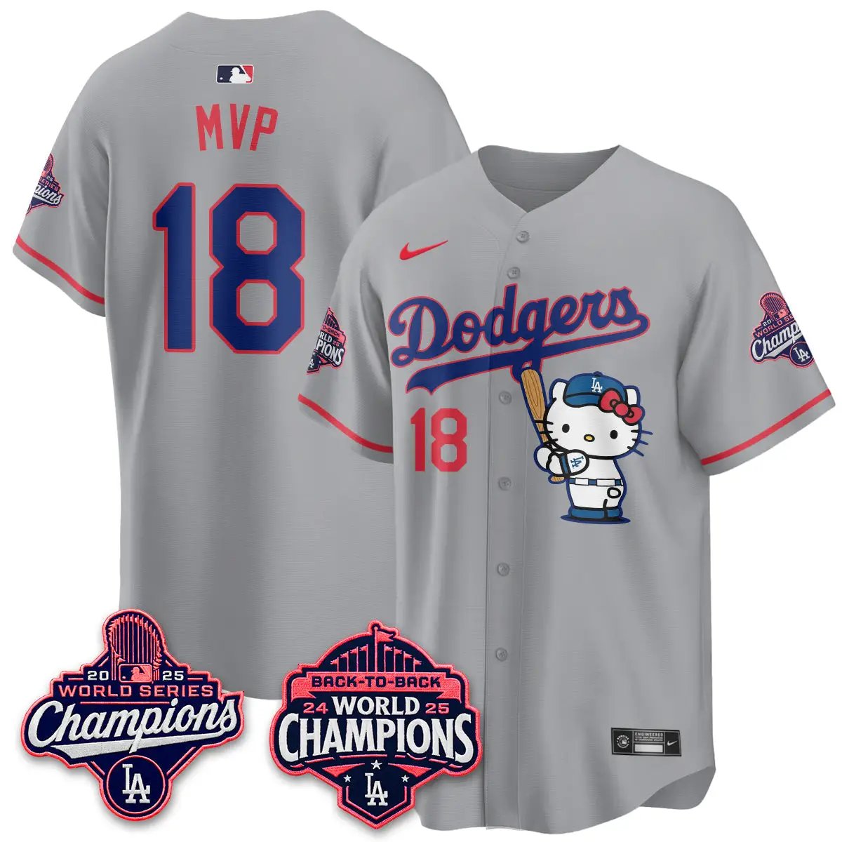 LAD x Hello Kitty Night 2026 Vapor White Jersey - All Stitched by Los Angeles Dodgers