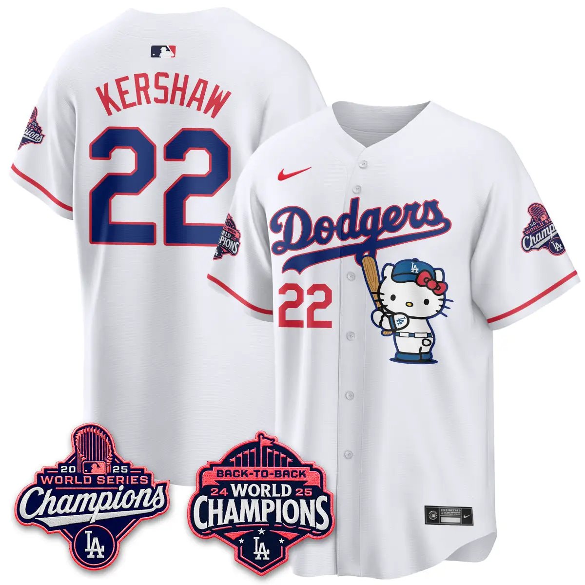 LAD x Hello Kitty Night 2026 Vapor White Jersey - All Stitched by Los Angeles Dodgers