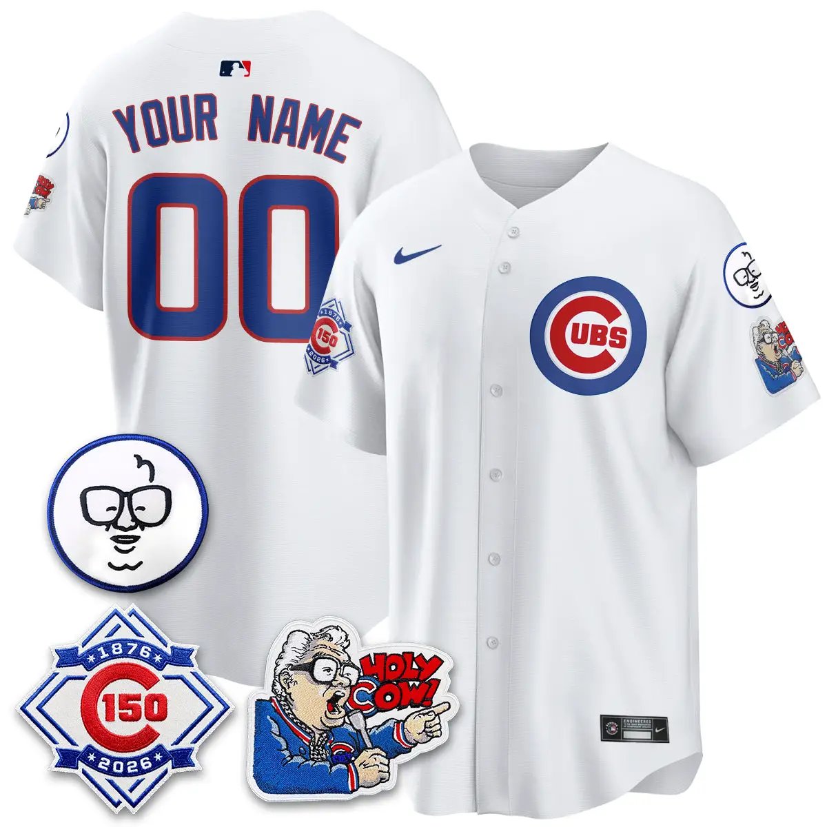 Chicago Cubs 150th Anniversary Harry Caray Holy Cow Vapor Premier Limited Custom Jersey - All Stitched V2 by Chicago Cubs