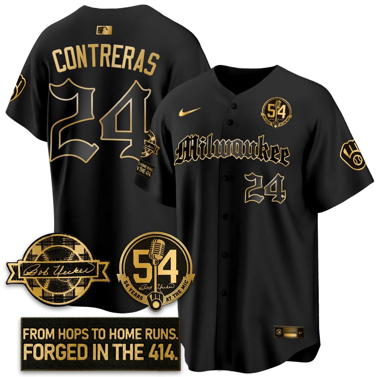 MIL Bob Uecker Patch Vapor Premier Limited Jersey - Gothic Edition - All Stitched by Milwaukee Brewers