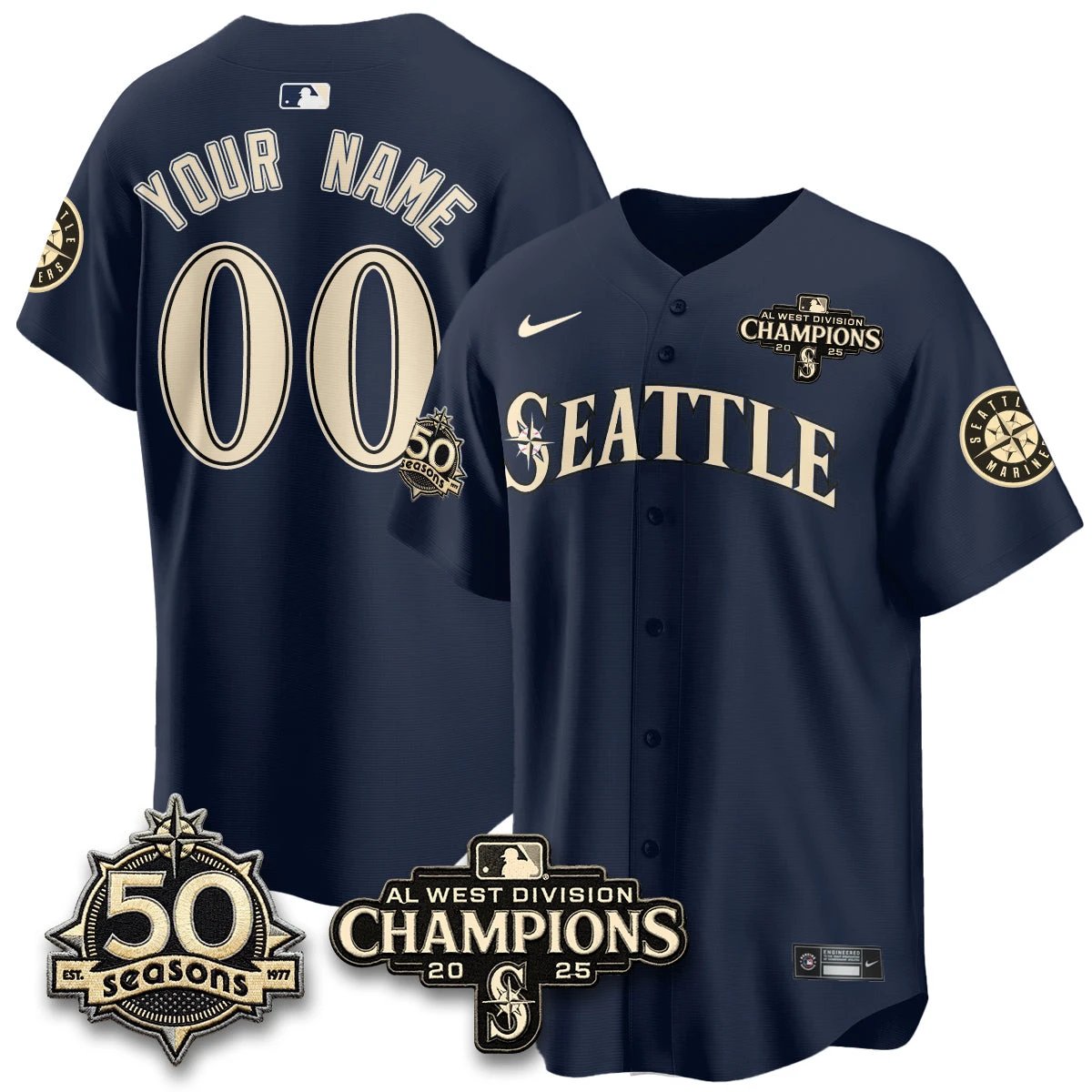 Seattle Mariners Vapor Premier Custom Limited Jersey - 50th Anniversary & AL West Division Champions - Steelheads Community Funds - All Stitched by Seattle Mariners