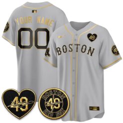 BOS Tim Wakefield Memorial Patch Vaper Premier Limited Gold Edition Custom Jersey - All Stitched by Boston Red Sox