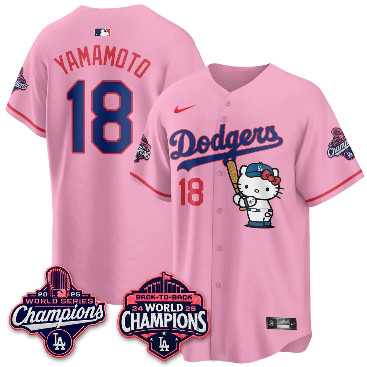 LAD x Hello Kitty Night 2026 Vapor White Jersey - All Stitched by Los Angeles Dodgers