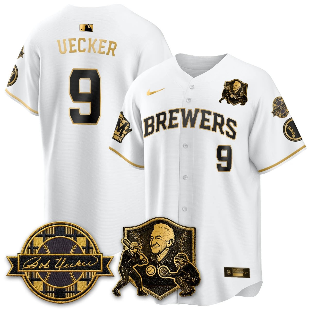 MIL Bob Uecker - 54 Seasons for Brewers' Vapor Limited Gold Jersey - All Stitched by Milwaukee Brewers