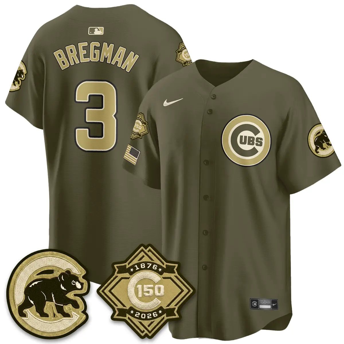 Chicago Cubs New Era Olive 2026 Armed Forces Day Jersey -All Stitched by Chicago Cubs