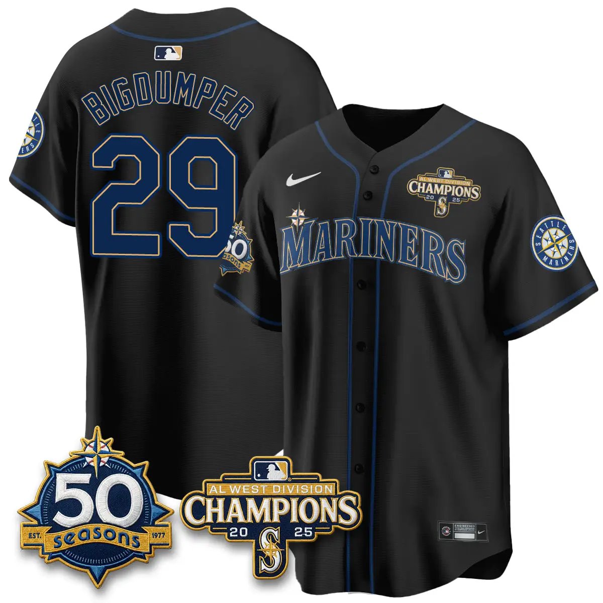 SEA 50th Anniversary Black Out Style Vapor Premier Limited Jersey - All Stitched by Seattle Mariners