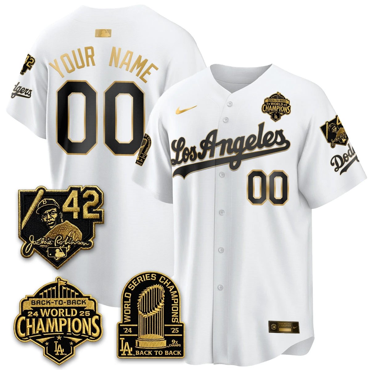 Los Angeles Dodgers 2026 New Era Gold Collection Vapor Custom Limited Jersey - B2B Champs - All Stitched by Los Angeles Dodgers