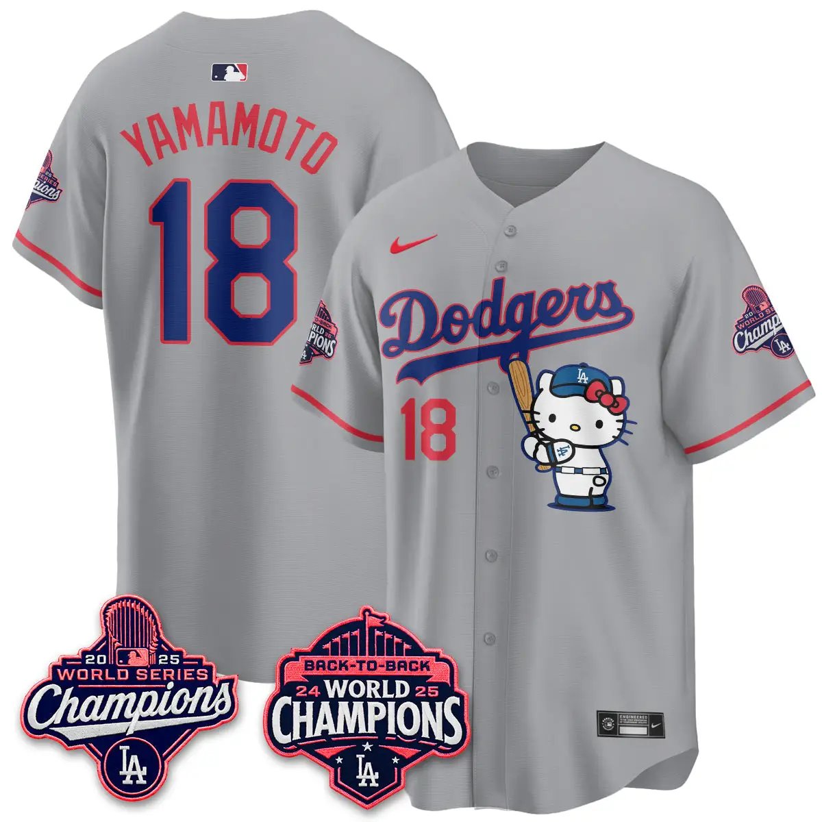 LAD x Hello Kitty Night 2026 Vapor White Jersey - All Stitched by Los Angeles Dodgers