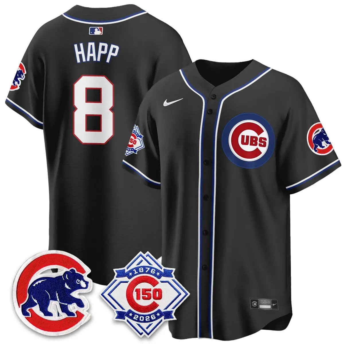 Chicago Cubs 150th Anniversary Black Out Style Vapor Premier Limited Jersey - All Stitched by Chicago Cubs