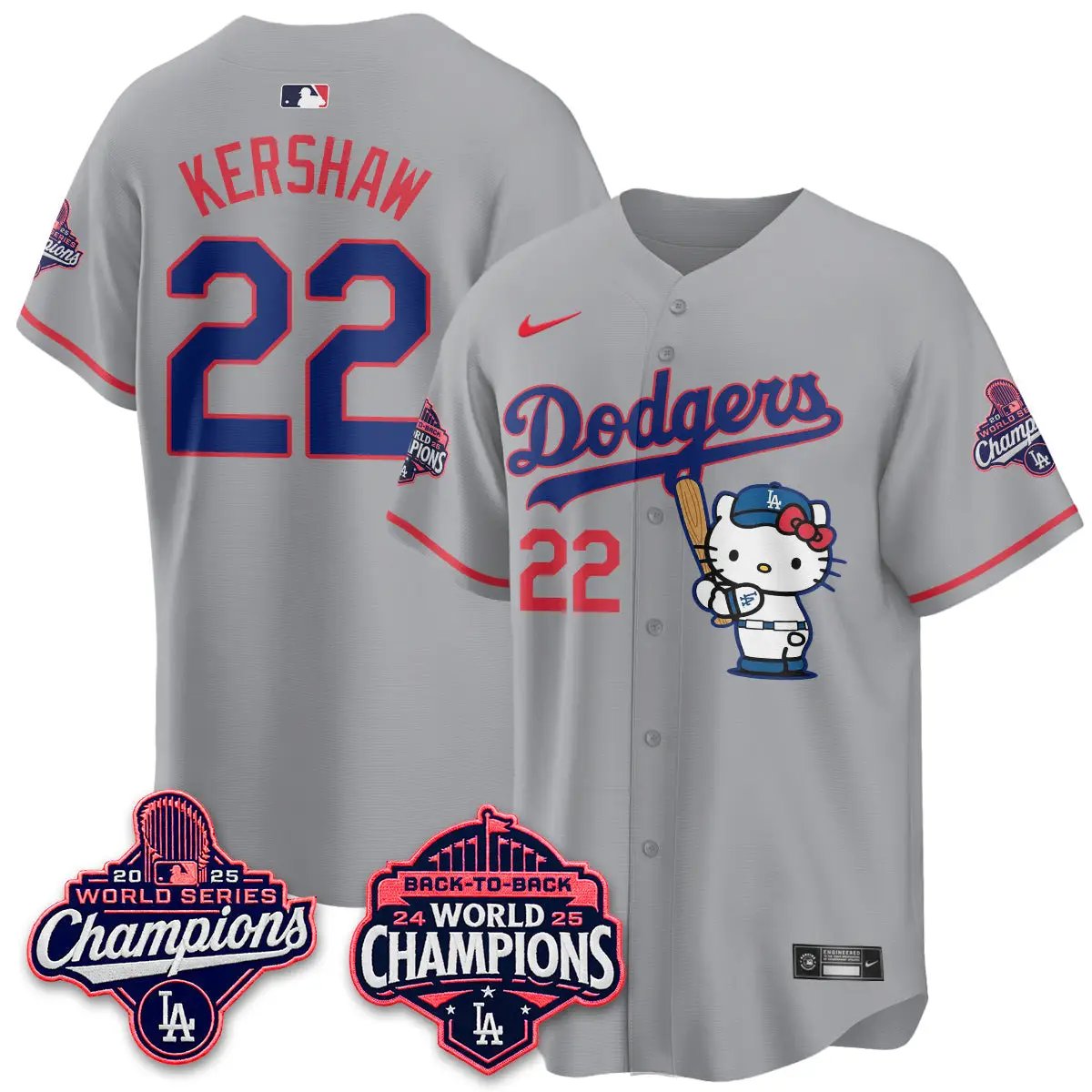 LAD x Hello Kitty Night 2026 Vapor White Jersey - All Stitched by Los Angeles Dodgers