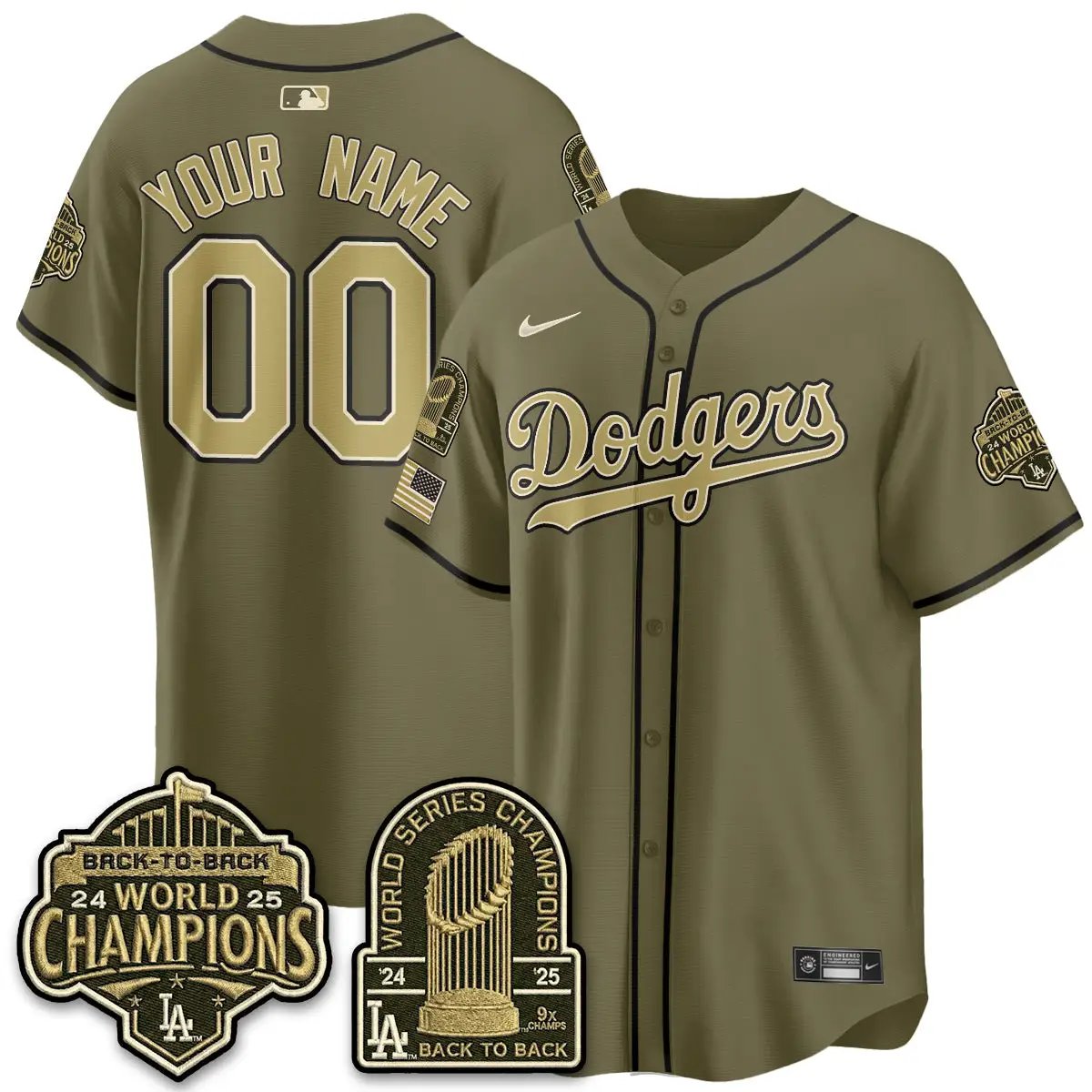 LAD New Era Olive 2026 Armed Forces Day Custom Jersey -All Stitched by Los Angeles Dodgers