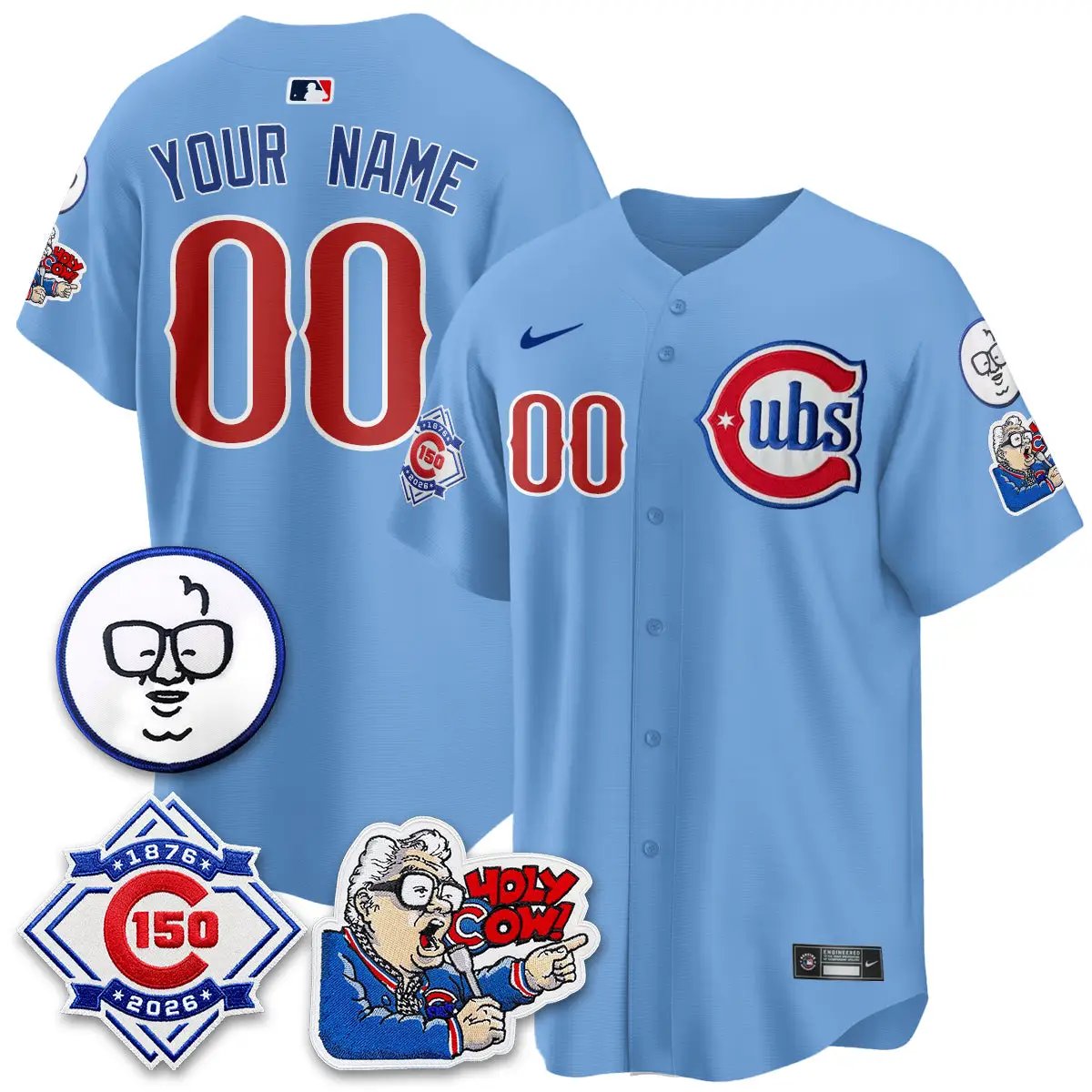 Chicago Cubs 150th Anniversary Harry Caray Holy Cow Vapor Premier Limited Custom Jersey - All Stitched V2 by Chicago Cubs