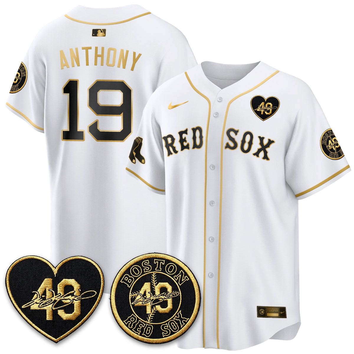 BOS Tim Wakefield Memorial Patch Vaper Premier Limited Gold Jersey - All Stitched by Boston Red Sox