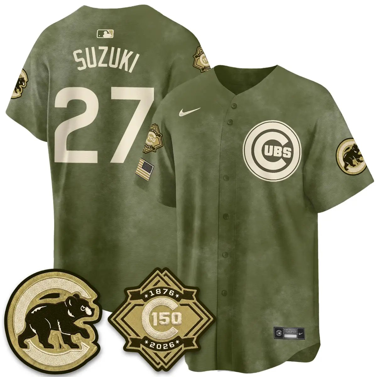 Chicago Cubs New Era Olive 2026 Armed Forces Day Jersey -All Stitched by Chicago Cubs