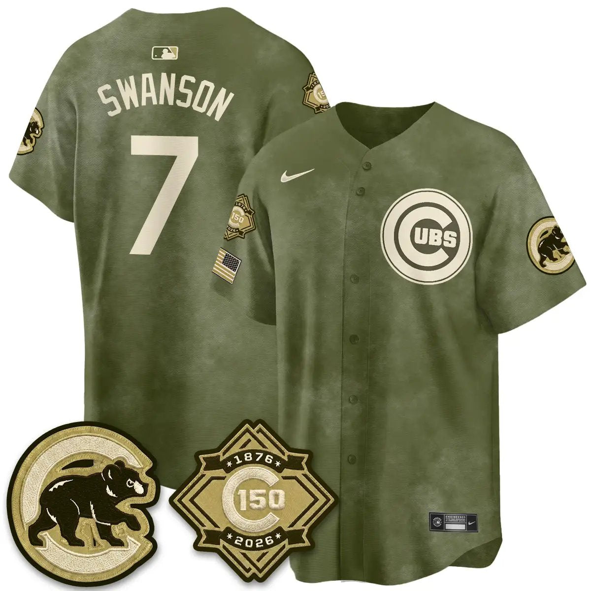 Chicago Cubs New Era Olive 2026 Armed Forces Day Jersey -All Stitched by Chicago Cubs