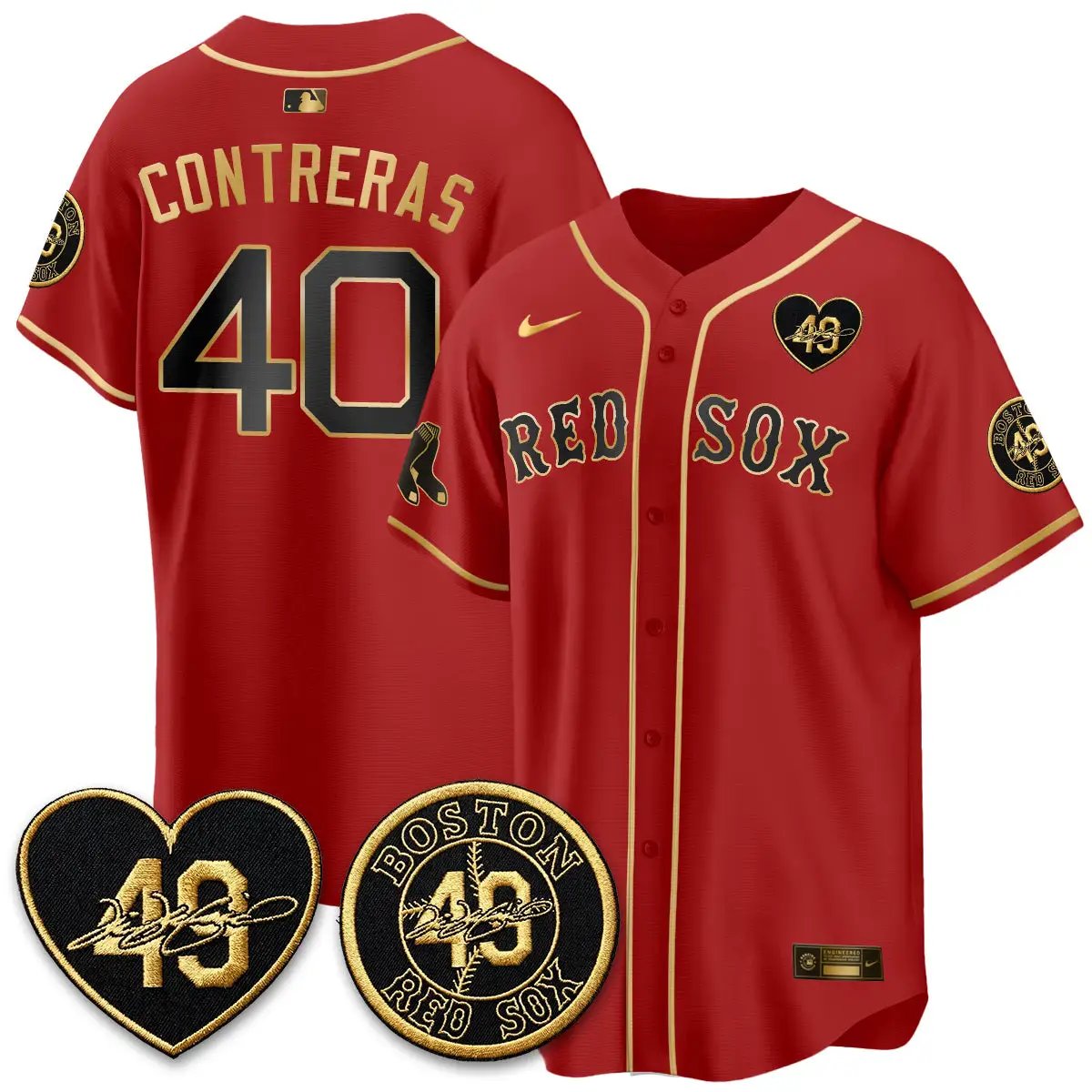 BOS Tim Wakefield Memorial Patch Vaper Premier Limited Gold Edition Jersey - All Stitched by Boston Red Sox