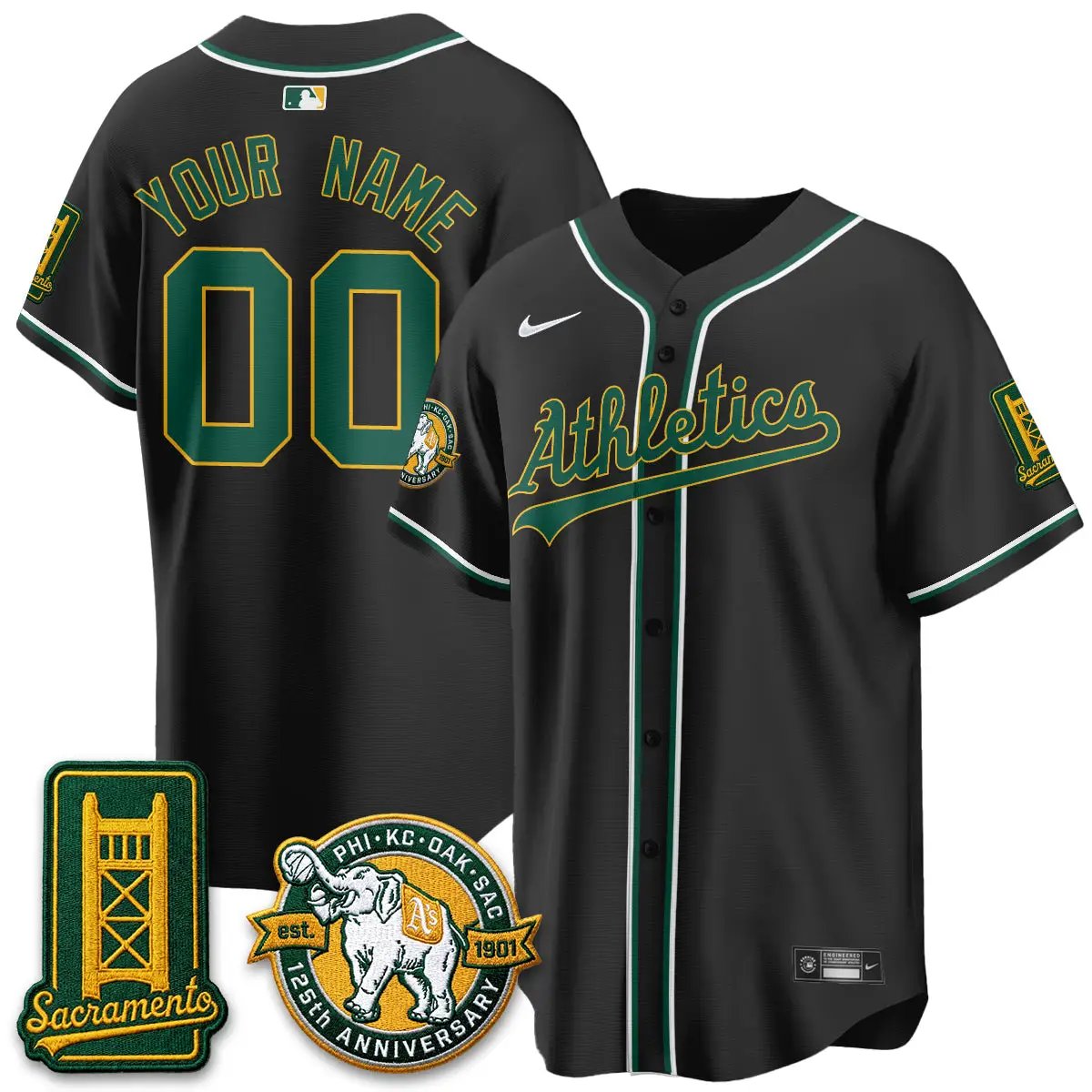 Oakland Athletics 2026 Black Out Style - Celebrating 125 Years - Limited Vapor Custom Jersey - All Stitched by Oakland Athletics