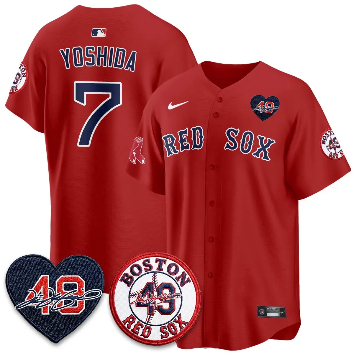 BOS Tim Wakefield Memorial Patch Vaper Premier Limited Red Jersey - All Stitched by Boston Red Sox