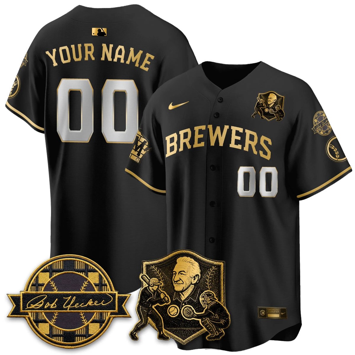 MIL Bob Uecker - 54 Seasons for Brewers' Vapor Custom Limited Gold Jersey - All Stitched by Milwaukee Brewers