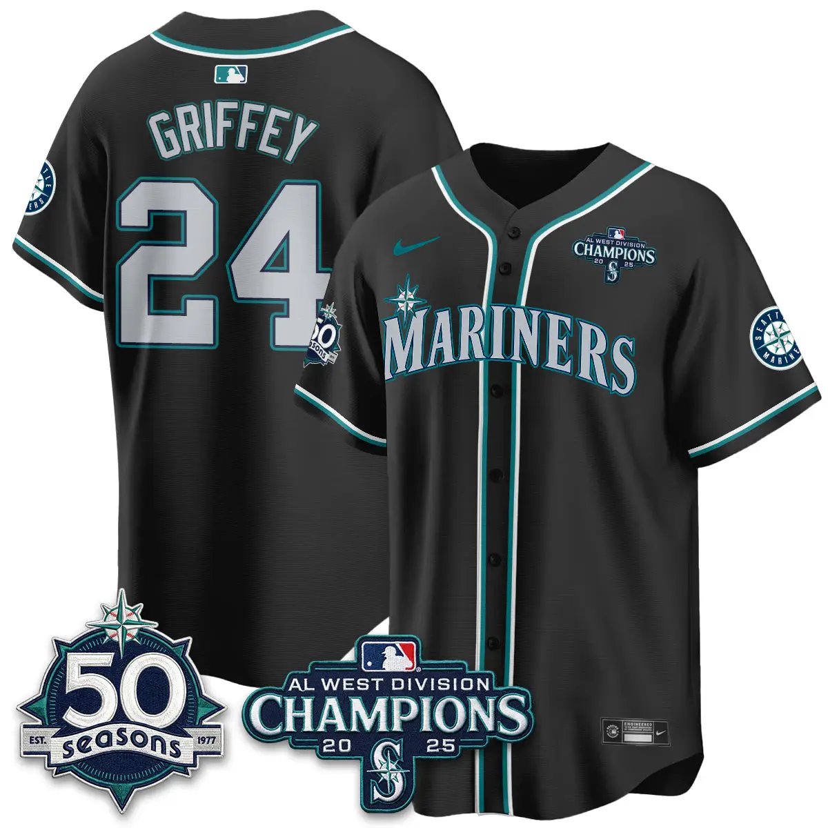 SEA 50th Anniversary Black Out Style Vapor Premier Limited Jersey - All Stitched by Seattle Mariners