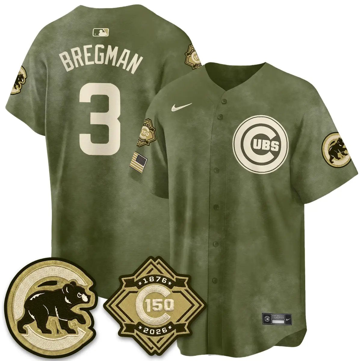 Chicago Cubs New Era Olive 2026 Armed Forces Day Jersey -All Stitched by Chicago Cubs