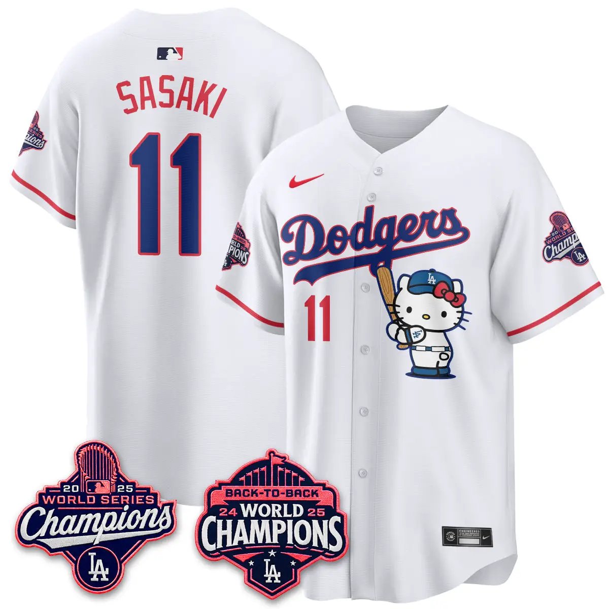 LAD x Hello Kitty Night 2026 Vapor White Jersey - All Stitched by Los Angeles Dodgers