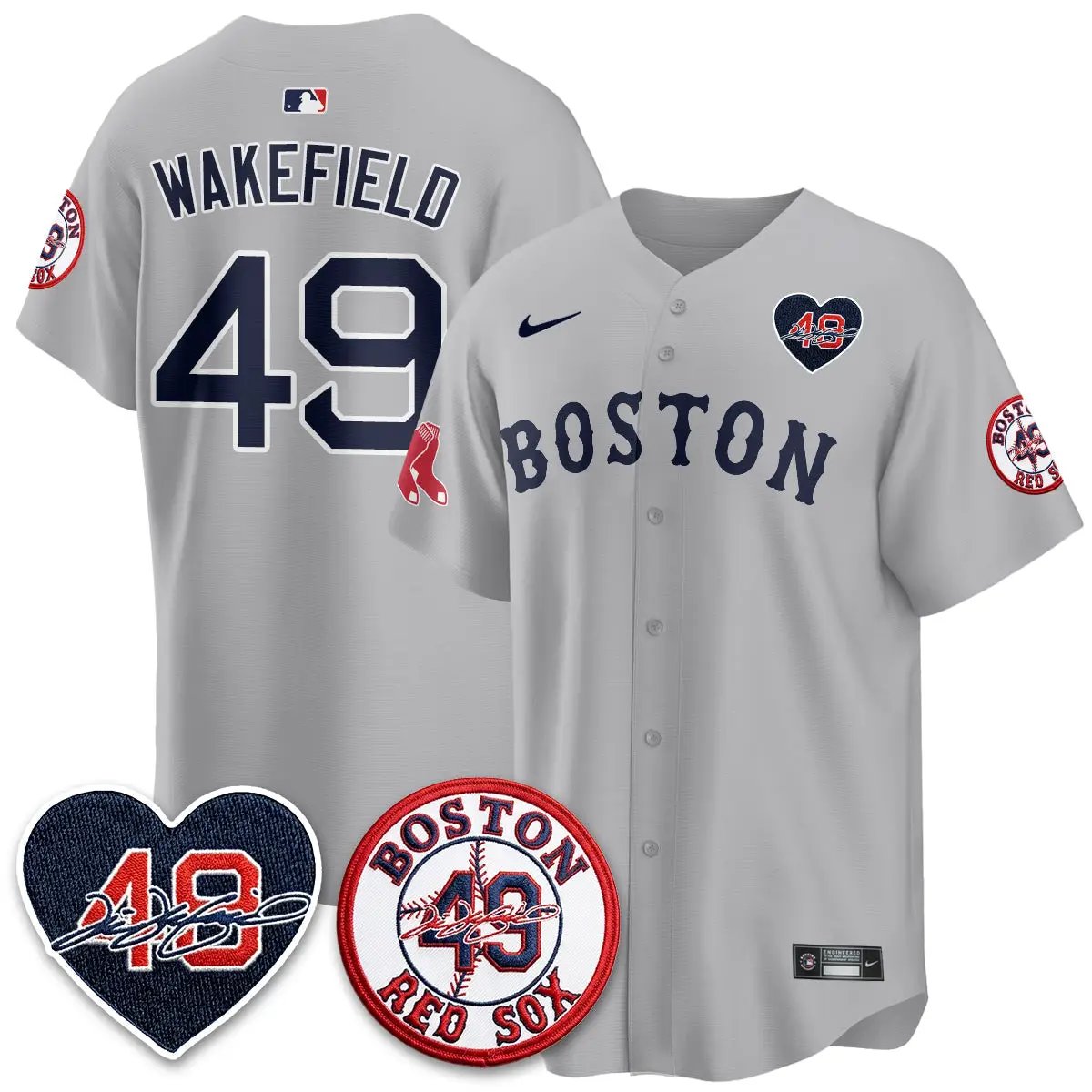 BOS Tim Wakefield Memorial Patch Vaper Premier Limited Red Jersey - All Stitched by Boston Red Sox