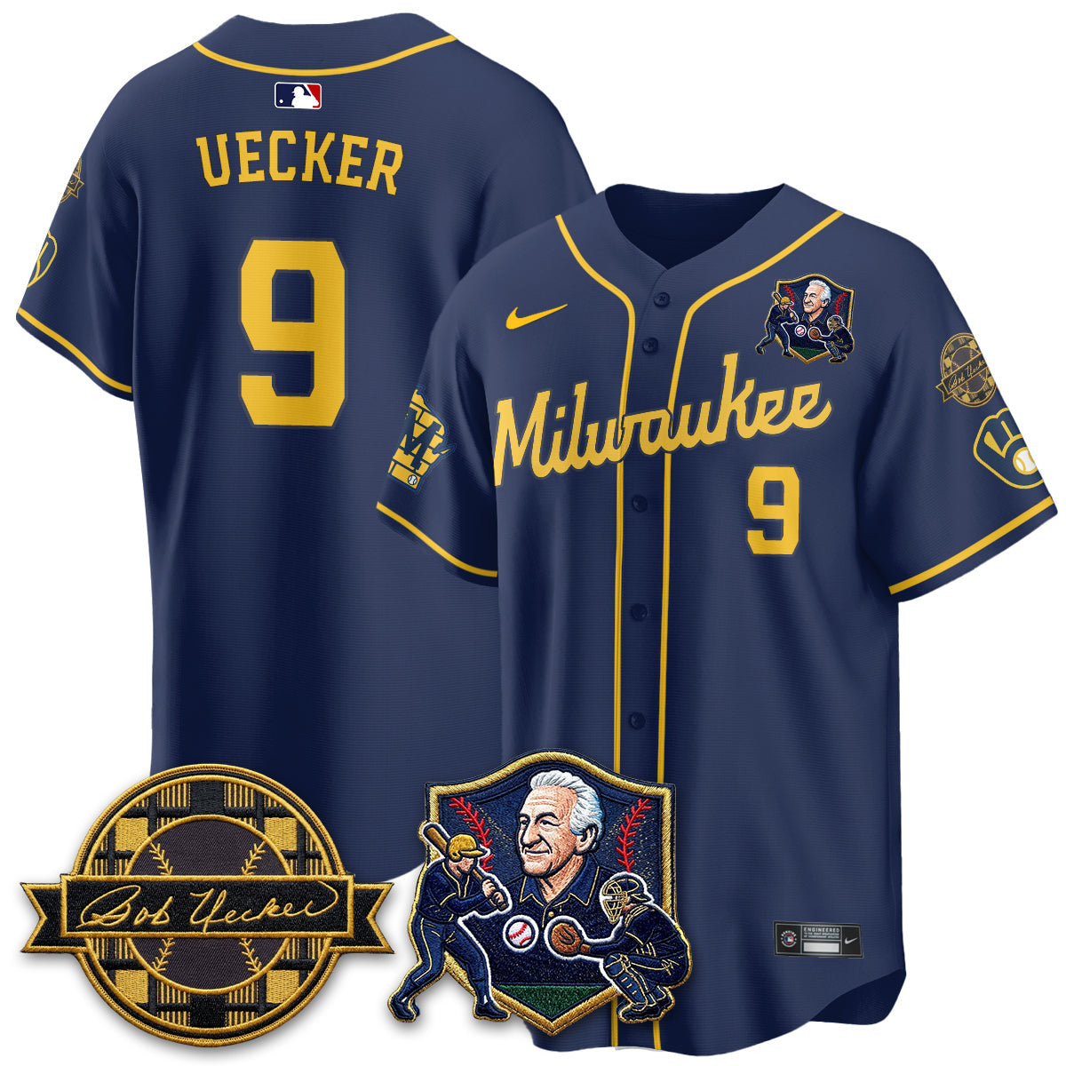 MIL Bob Uecker - 54 Seasons for Brewers' Vapor Limited Gold Jersey - All Stitched by Milwaukee Brewers