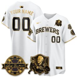 MIL Bob Uecker - 54 Seasons for Brewers' Vapor Custom Limited Gold Jersey - All Stitched by Milwaukee Brewers