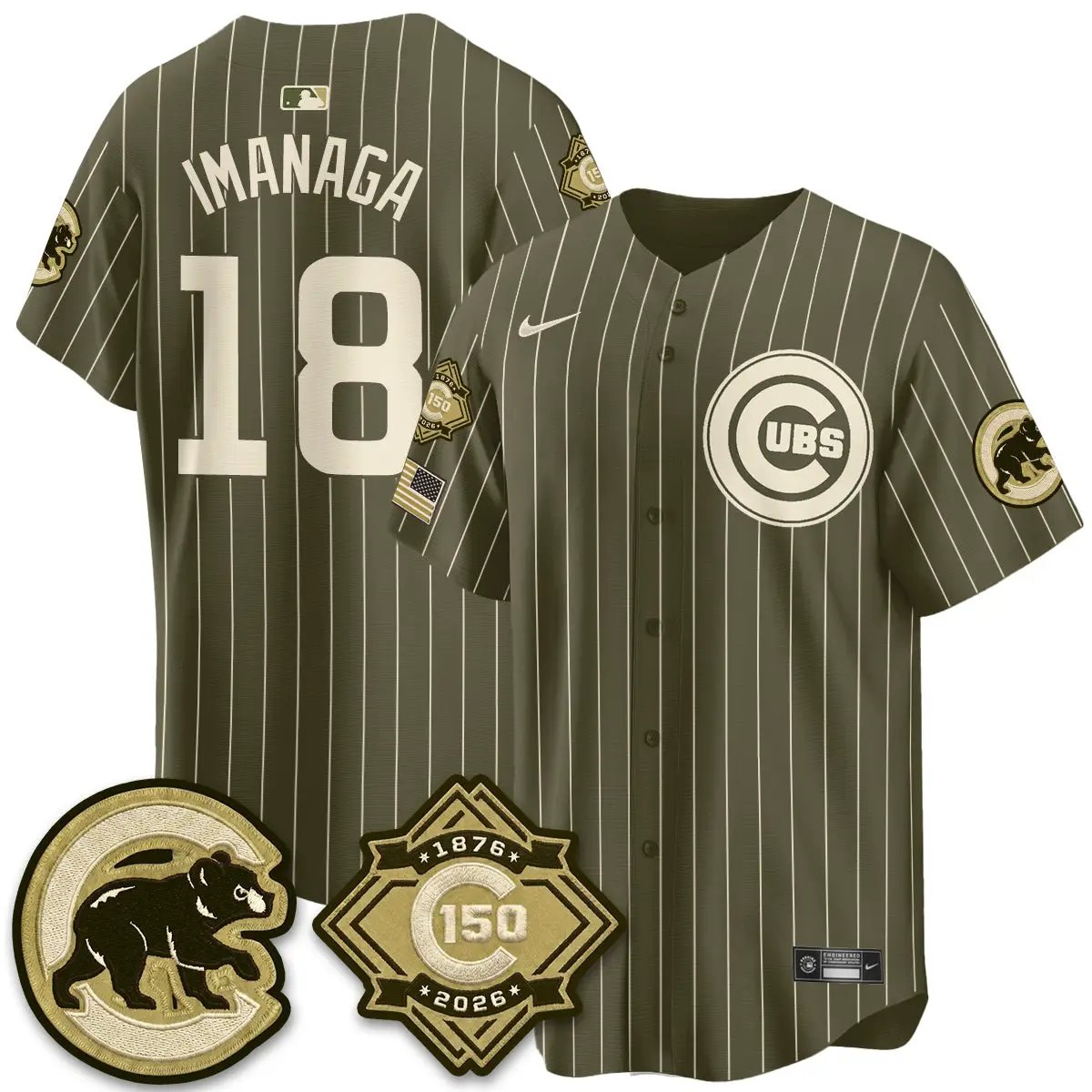 Chicago Cubs New Era Olive 2026 Armed Forces Day Jersey -All Stitched by Chicago Cubs