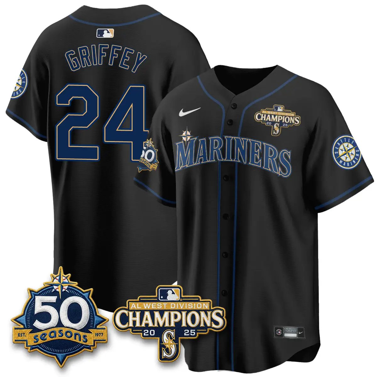 SEA 50th Anniversary Black Out Style Vapor Premier Limited Jersey - All Stitched by Seattle Mariners