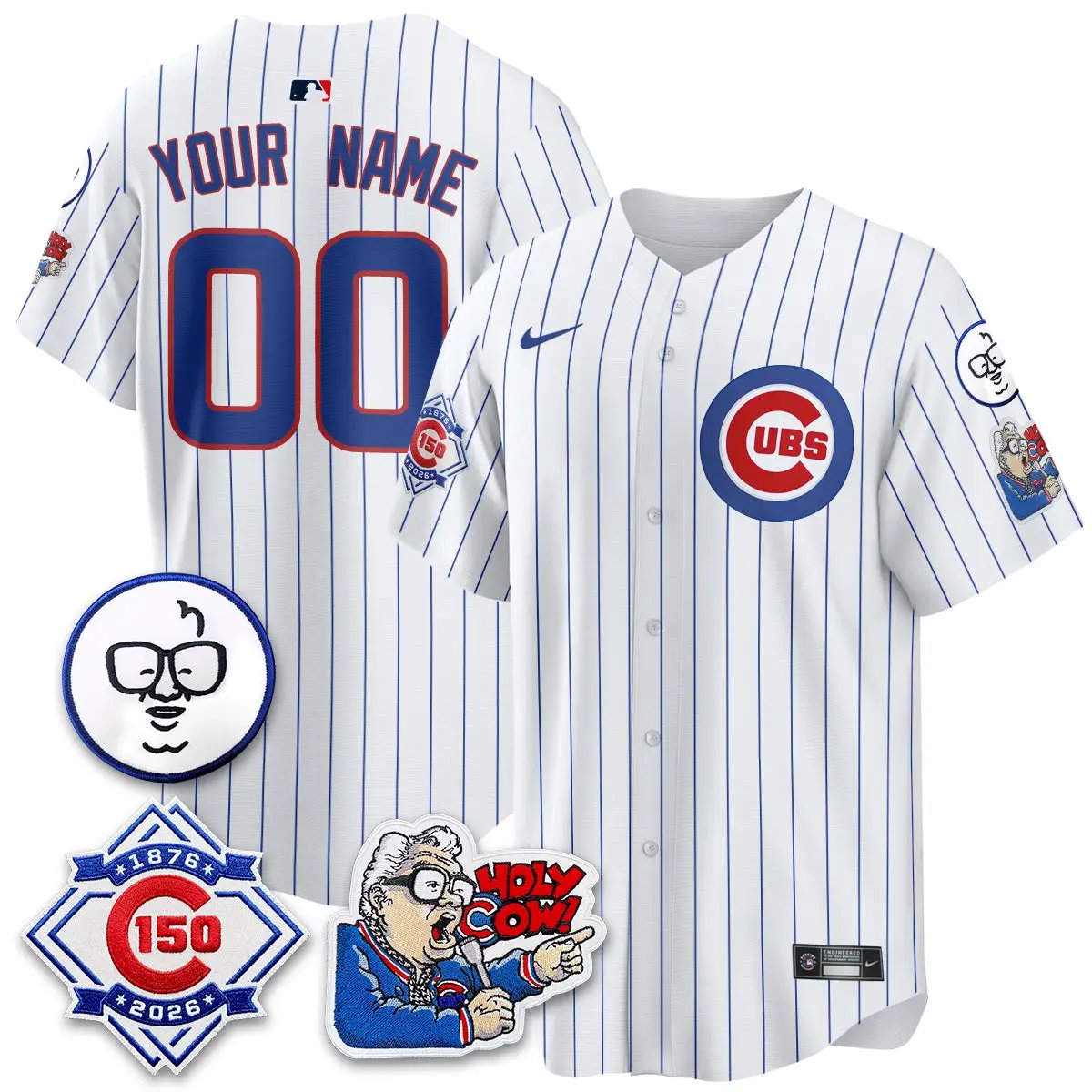 Chicago Cubs 150th Anniversary Harry Caray Holy Cow Vapor Premier Limited Custom Jersey - All Stitched V2 by Chicago Cubs