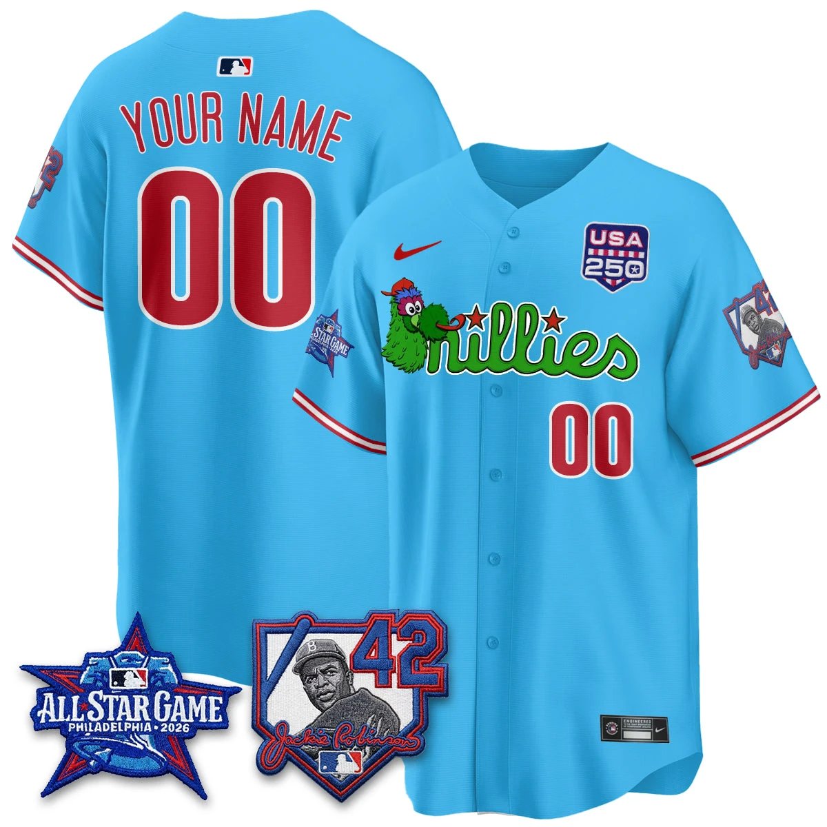 Philadelphia Phillies Phanatic 2026 New Era & 250th USA Vapor Limited Custom Jersey - All Star Game - All Stitched by Philadelphia Phillies
