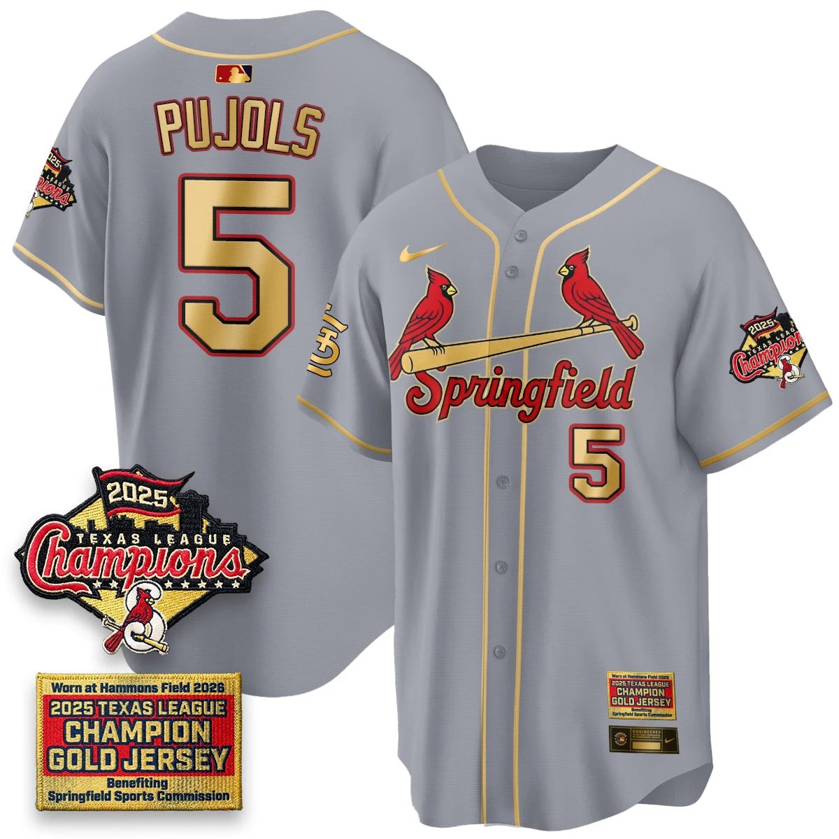 St. Louis Cardinals Springfield's Championship Gold Limited Jerseys - All Stitched by St. Louis Cardinals