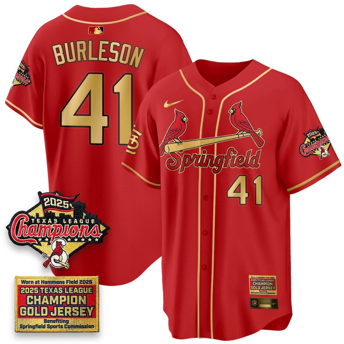 St. Louis Cardinals Springfield's Championship Gold Limited Jerseys - All Stitched by St. Louis Cardinals