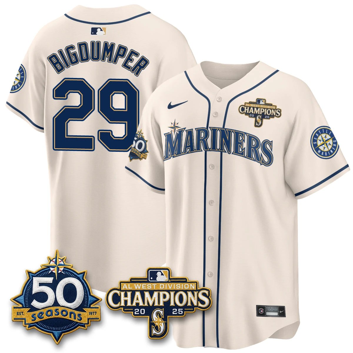Seattle Mariners Vapor Premier Limited Jersey - 50th Anniversary & AL West Division Champions - Steelheads Community Funds - All Stitched by Seattle Mariners