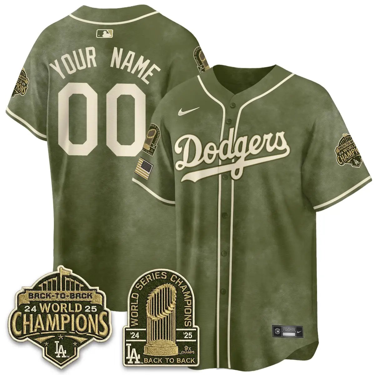 LAD New Era Olive 2026 Armed Forces Day Custom Jersey -All Stitched by Los Angeles Dodgers