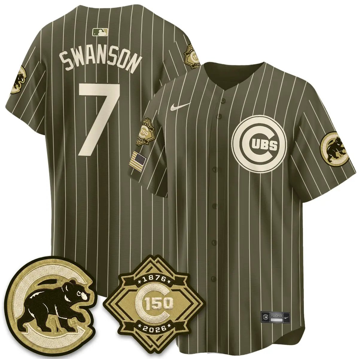 Chicago Cubs New Era Olive 2026 Armed Forces Day Jersey -All Stitched by Chicago Cubs