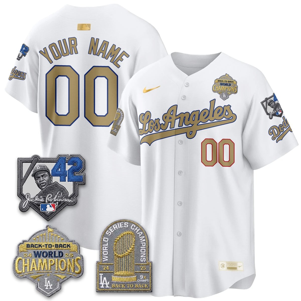 Los Angeles Dodgers 2026 New Era Gold Collection Vapor Custom Limited Jersey - B2B Champs - All Stitched by Los Angeles Dodgers