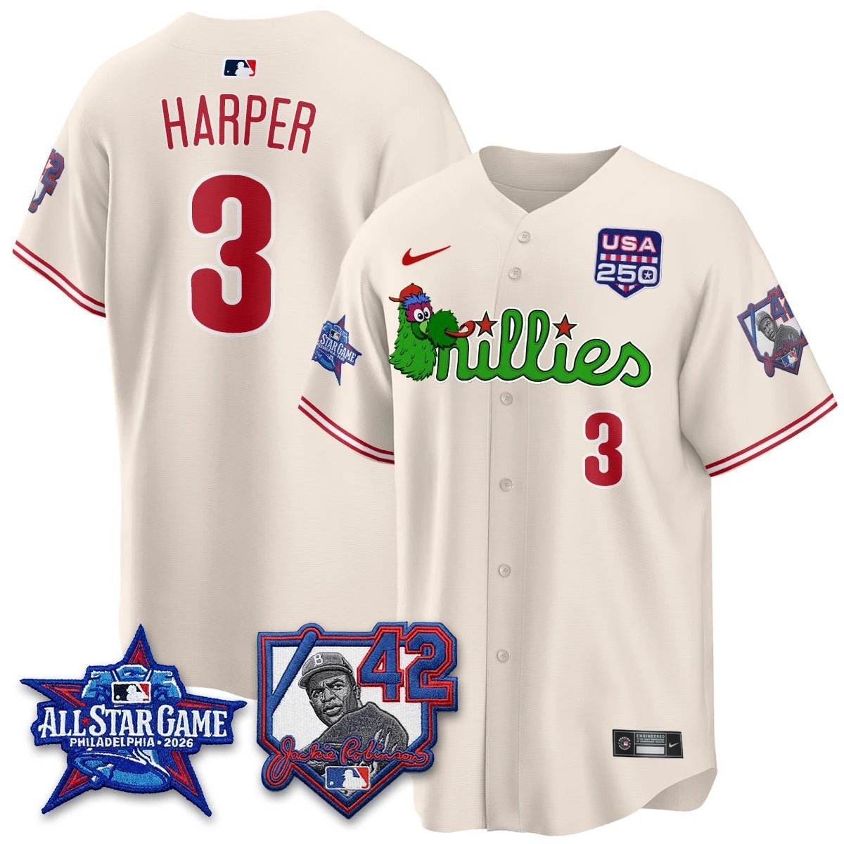 Philadelphia Phillies Phanatic 2026 New Era & 250th USA Vapor Limited Jersey - All Star Game - All Stitched by Philadelphia Phillies